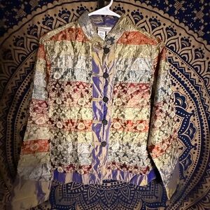 Coldwater Creek Colorful Brocade Bomber Jacket